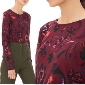 Sandro Floral Crew Neck Long Sleeve Top Red
